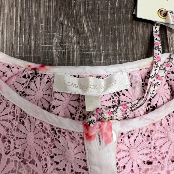 NWT LoveShackFancy Elania Crop Top Pink White Floral Print Women's Size Large - Picture 8 of 8